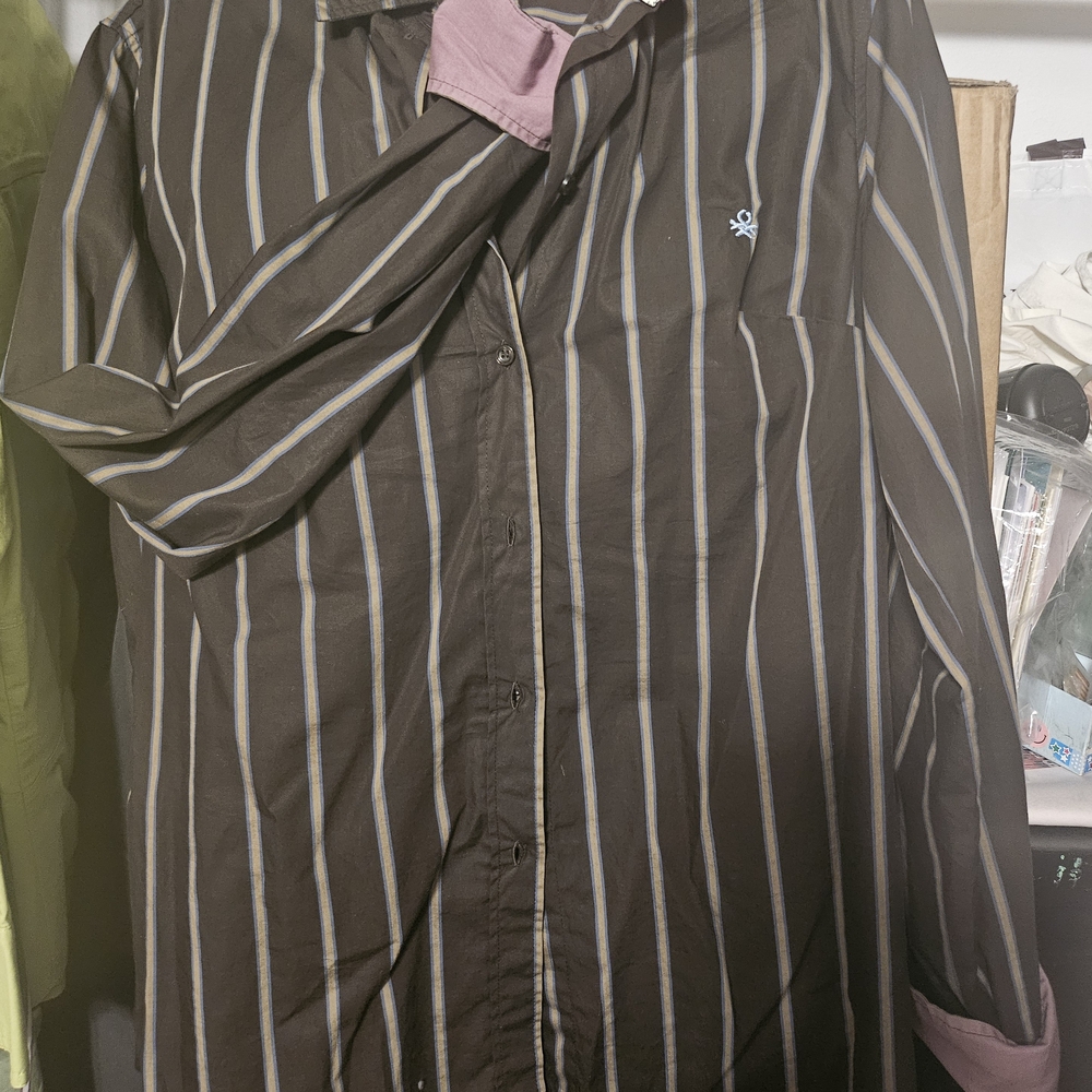 Striped Button Down Shirt - Brown and Purple